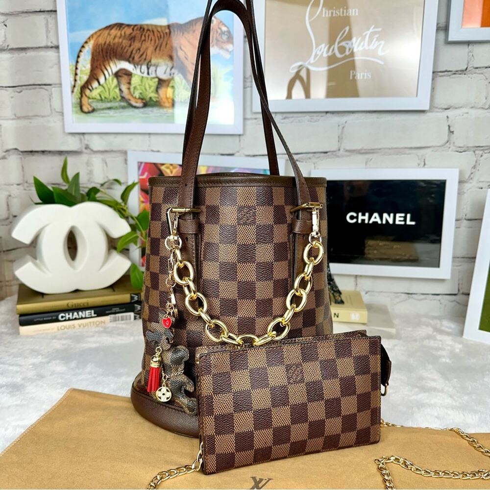 Louis Vuitton MARAIS BUCKET Damier Ebene BAG PM & POUCH crossbody bag RARE!! - Picture 5 of 16